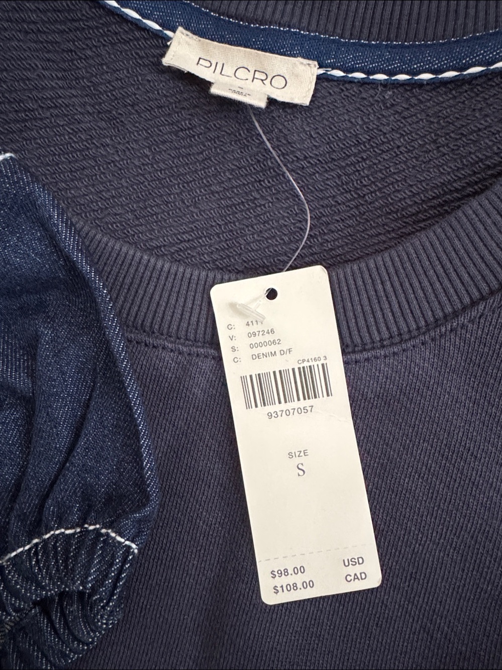 NWT Size S - Anthropologie Pilcro Denim-Sleeve Twofer Sweatshirt (100% Cotton) - Picture 6 of 16